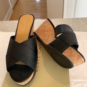 Black cork heel shoe. Franco Sarto, new never worn